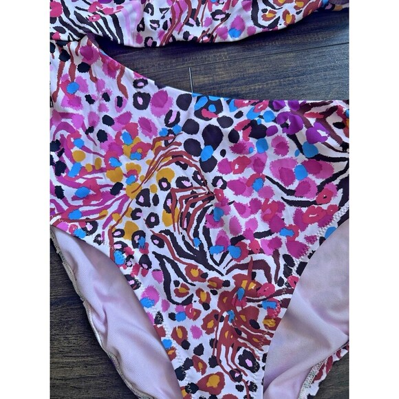 Jessica Simpson Women's Abstract-Print One-Shoulder Swimsuit Pink Multicolor L - Picture 4 of 8